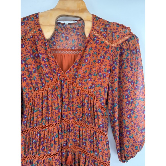Rebecca Minkoff Caden Printed Floral Long‎ Sleeve Tiered Ruffle Boho Dress Sz L - Picture 3 of 10